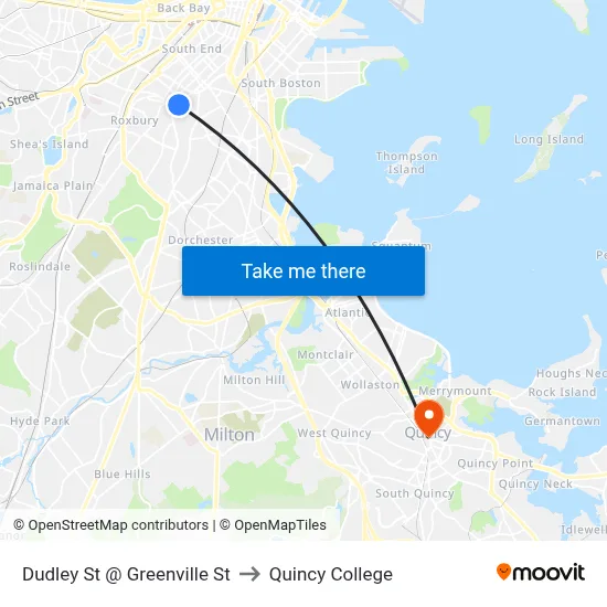 Dudley St @ Greenville St to Quincy College map