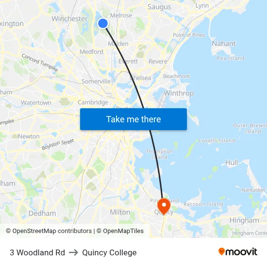 3 Woodland Rd to Quincy College map
