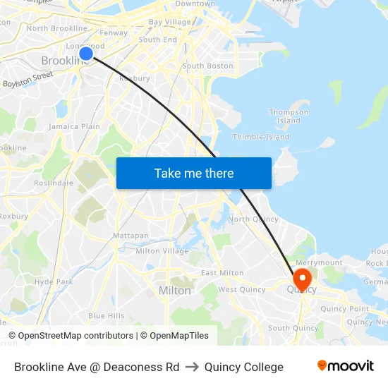 Brookline Ave @ Deaconess Rd to Quincy College map
