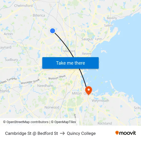 Cambridge St @ Bedford St to Quincy College map