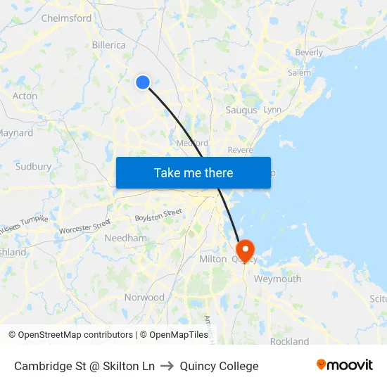 Cambridge St @ Skilton Ln to Quincy College map