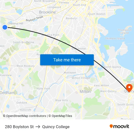 280 Boylston St to Quincy College map