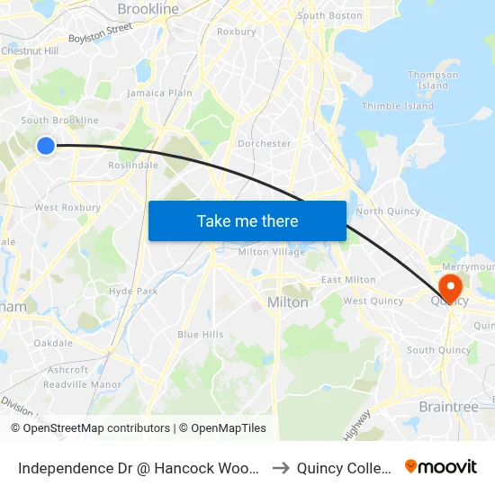 Independence Dr @ Hancock Woods to Quincy College map
