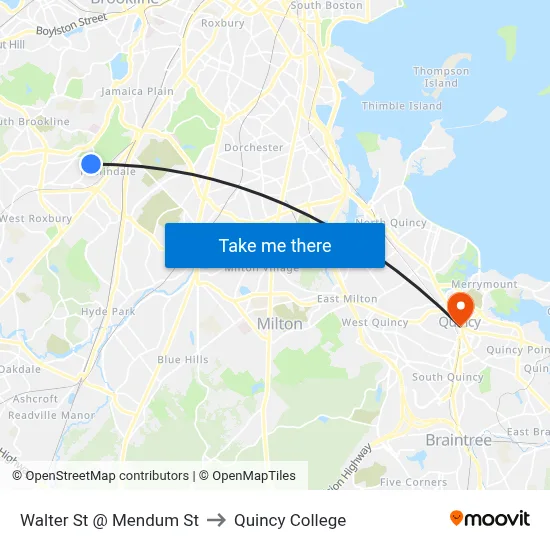 Walter St @ Mendum St to Quincy College map