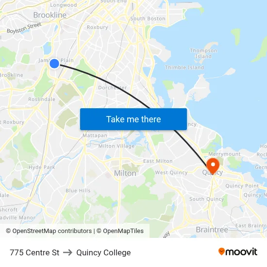 775 Centre St to Quincy College map