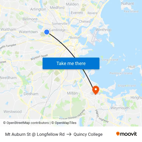 Mt Auburn St @ Longfellow Rd to Quincy College map