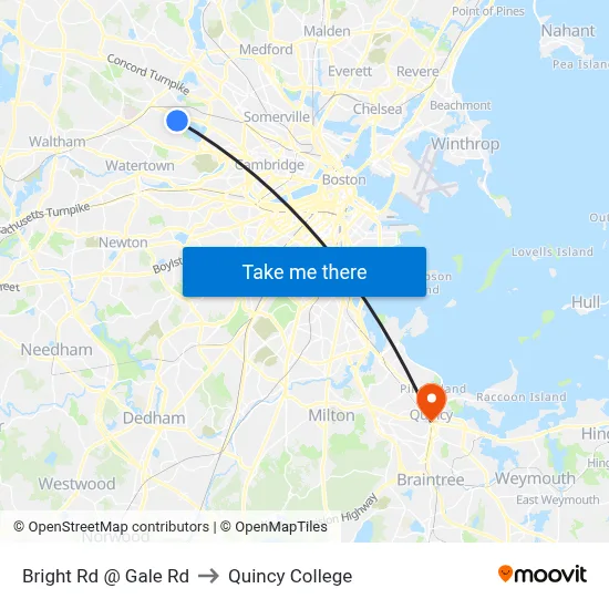 Bright Rd @ Gale Rd to Quincy College map