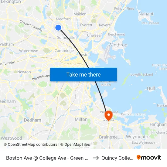 Boston Ave @ College Ave - Green Line to Quincy College map