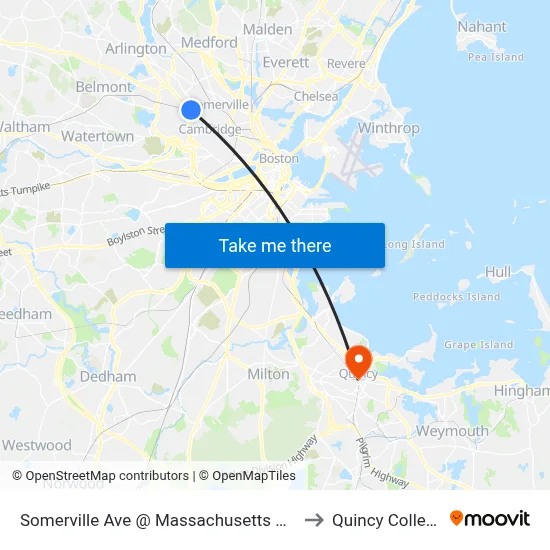 Somerville Ave @ Massachusetts Ave to Quincy College map