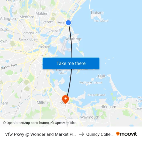 Vfw Pkwy @ Wonderland Market Place to Quincy College map
