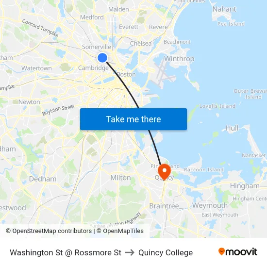 Washington St @ Rossmore St to Quincy College map