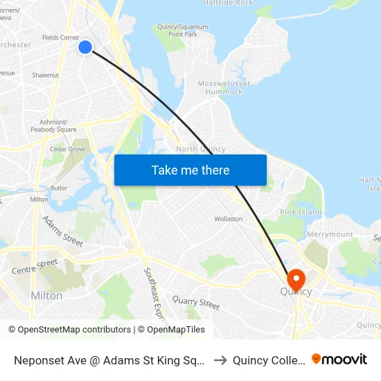Neponset Ave @ Adams St King Square to Quincy College map