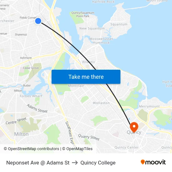 Neponset Ave @ Adams St to Quincy College map