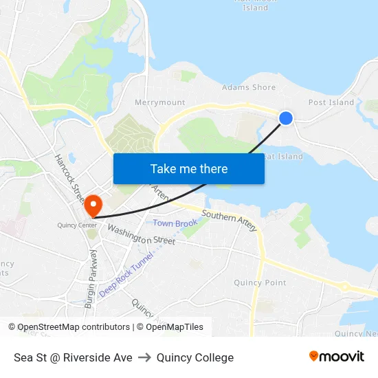 Sea St @ Riverside Ave to Quincy College map