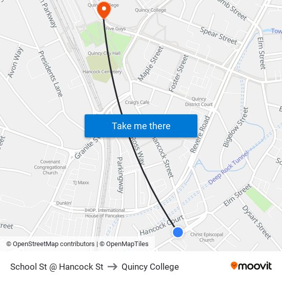 School St @ Hancock St to Quincy College map