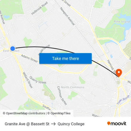 Granite Ave @ Bassett St to Quincy College map