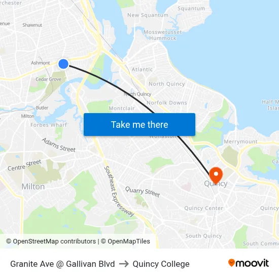 Granite Ave @ Gallivan Blvd to Quincy College map