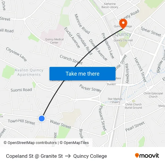 Copeland St @ Granite St to Quincy College map