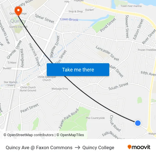 Quincy Ave @ Faxon Commons to Quincy College map