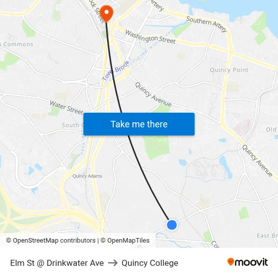 Elm St @ Drinkwater Ave to Quincy College map