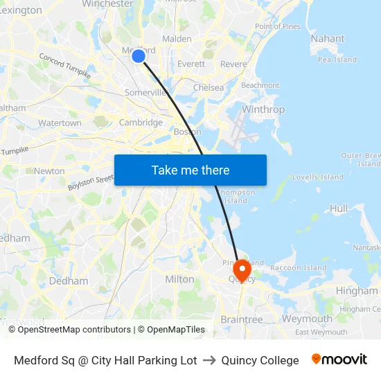 Medford Sq @ City Hall Parking Lot to Quincy College map