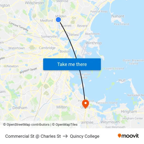Commercial St @ Charles St to Quincy College map