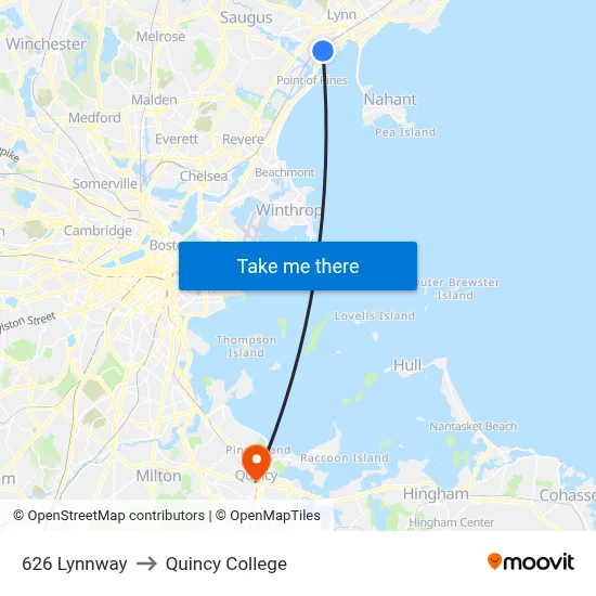626 Lynnway to Quincy College map