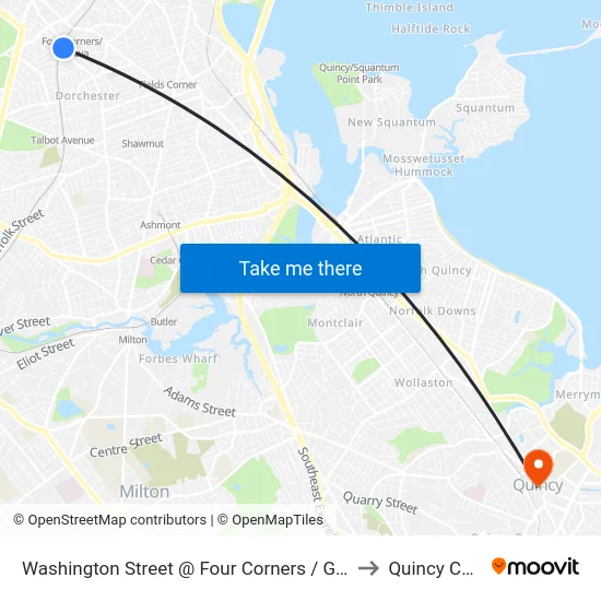 Washington Street @ Four Corners / Geneva Station to Quincy College map