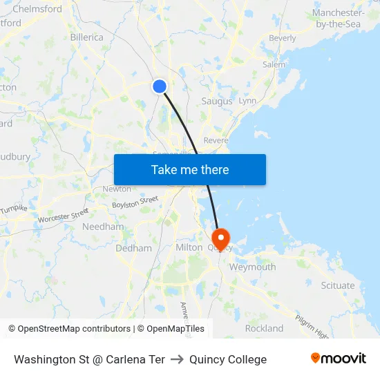 Washington St @ Carlena Ter to Quincy College map