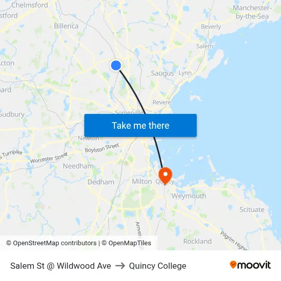 Salem St @ Wildwood Ave to Quincy College map