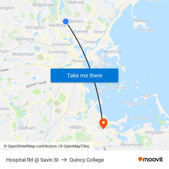 Hospital Rd @ Savin St to Quincy College map