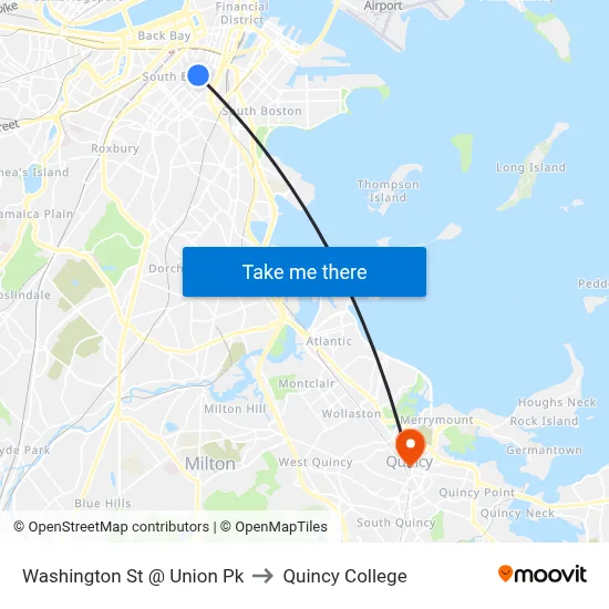 Washington St @ Union Pk to Quincy College map