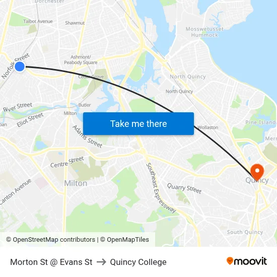 Morton St @ Evans St to Quincy College map