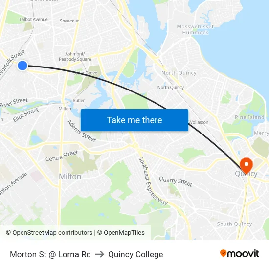 Morton St @ Lorna Rd to Quincy College map