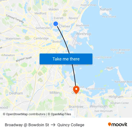 Broadway @ Bowdoin St to Quincy College map