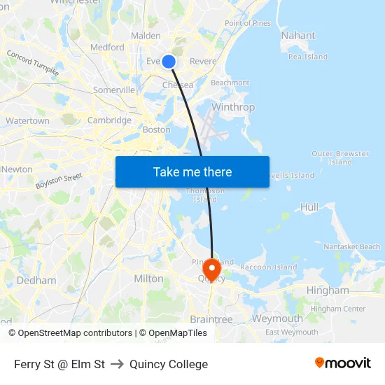 Ferry St @ Elm St to Quincy College map
