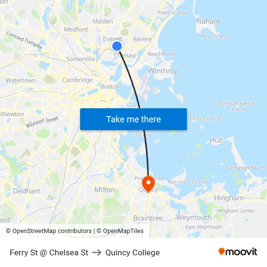 Ferry St @ Chelsea St to Quincy College map
