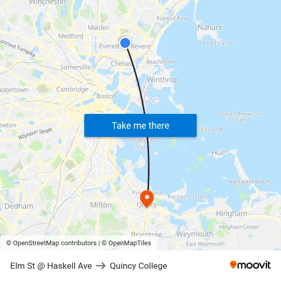 Elm St @ Haskell Ave to Quincy College map