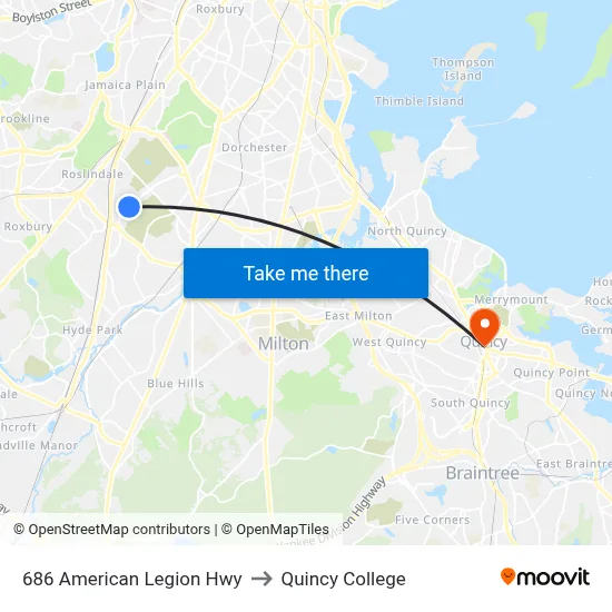 686 American Legion Hwy to Quincy College map