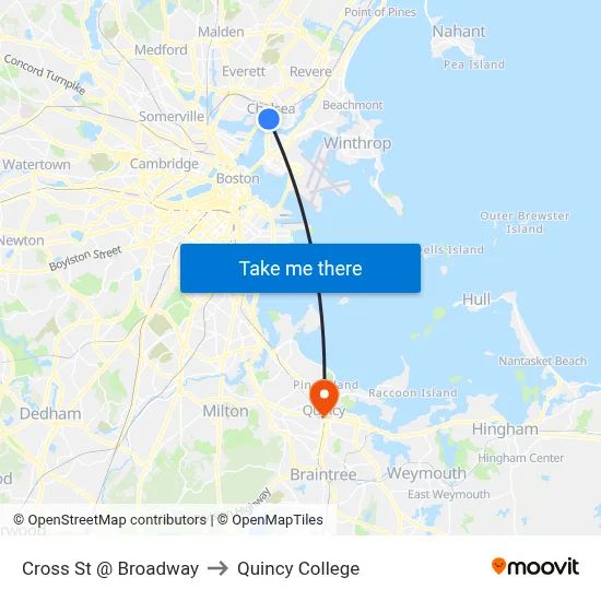 Cross St @ Broadway to Quincy College map
