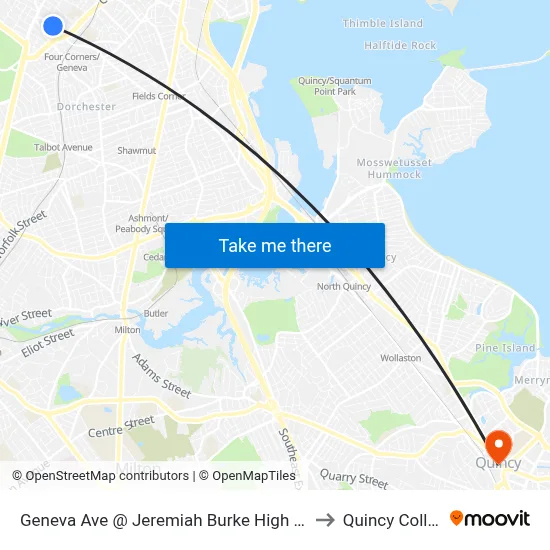 Geneva Ave @ Jeremiah Burke High School to Quincy College map