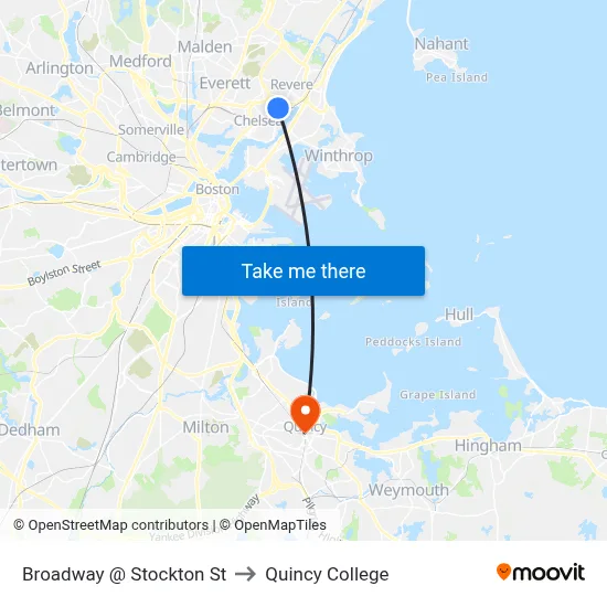 Broadway @ Stockton St to Quincy College map