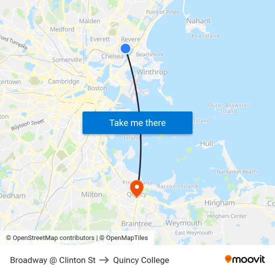 Broadway @ Clinton St to Quincy College map