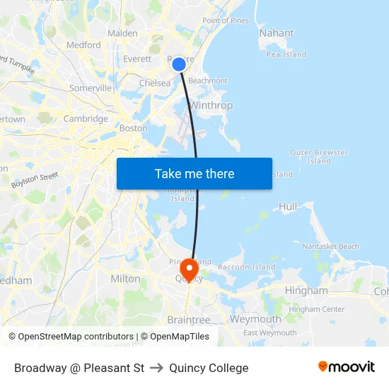 Broadway @ Pleasant St to Quincy College map