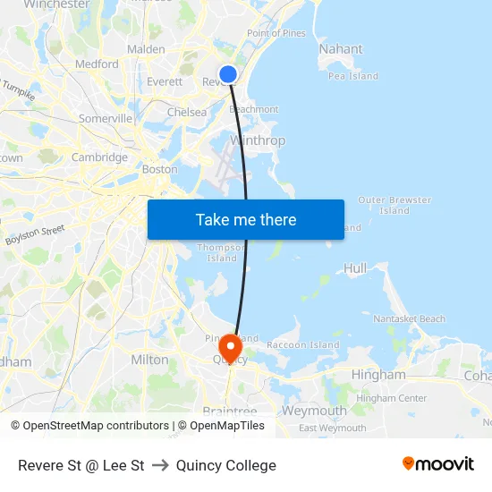 Revere St @ Lee St to Quincy College map