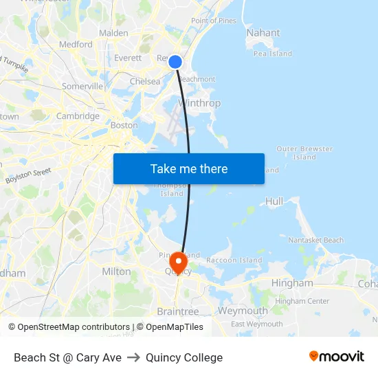 Beach St @ Cary Ave to Quincy College map