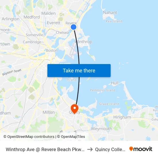 Winthrop Ave @ Revere Beach Pkway to Quincy College map