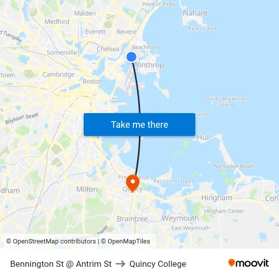 Bennington St @ Antrim St to Quincy College map