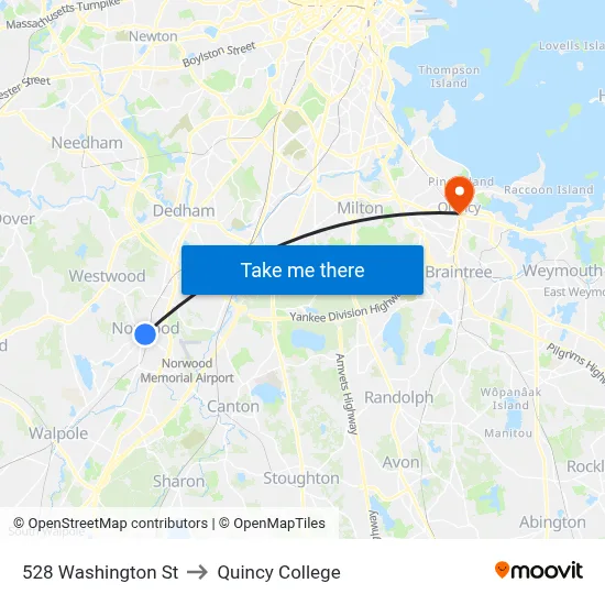 528 Washington St to Quincy College map