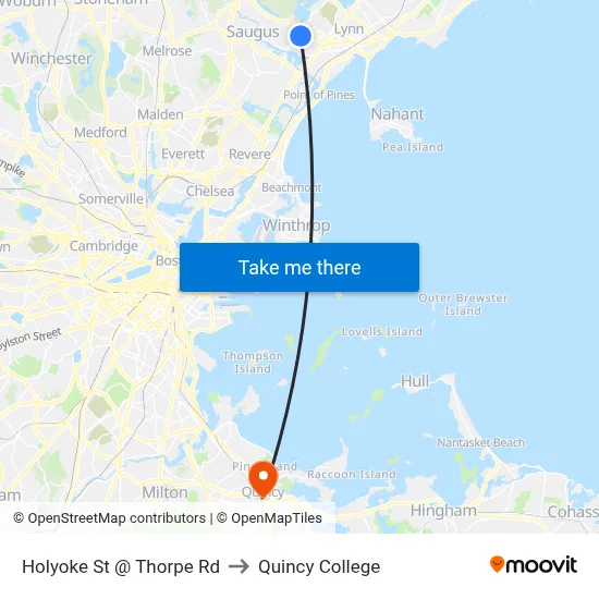 Holyoke St @ Thorpe Rd to Quincy College map